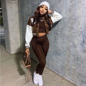 Cropped Brown varsity jacket